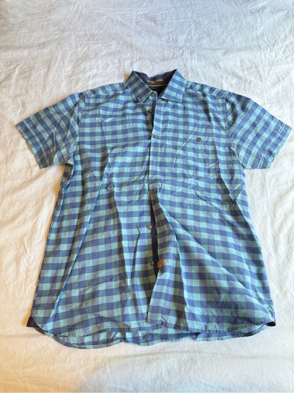 Ted Baker Blue and Teal Check Short-Sleeve Button-Down Shirt